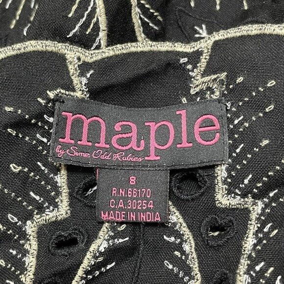 Anthropologie Maple Odd Rubies Blouse Women Sz 8 Black Embroidery Leaf Wide Boho - Picture 11 of 12